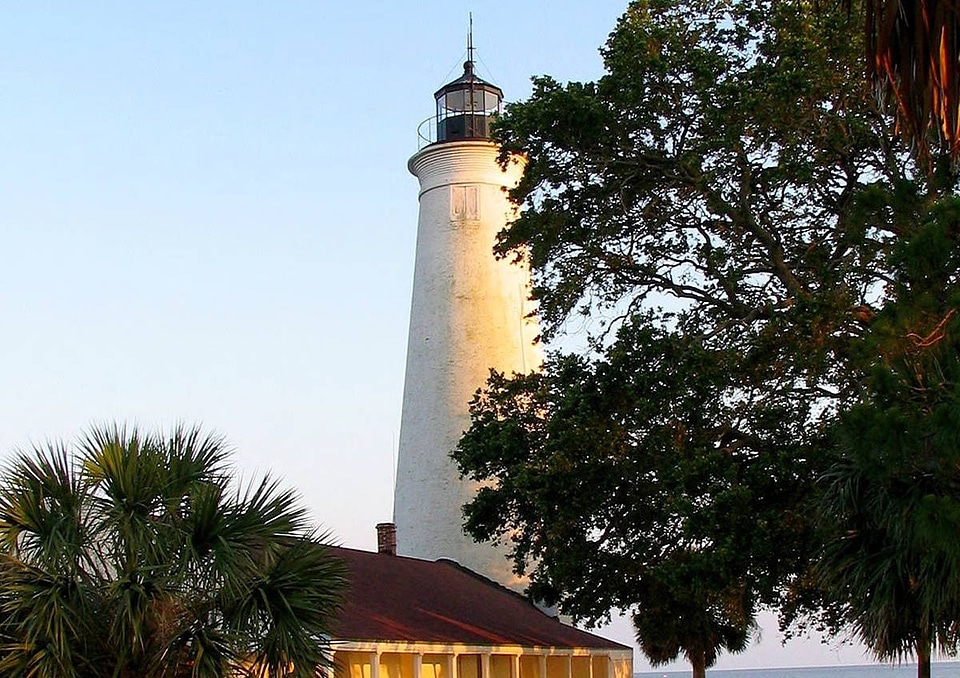 Lighthouse at sunset on St Marks Refuge