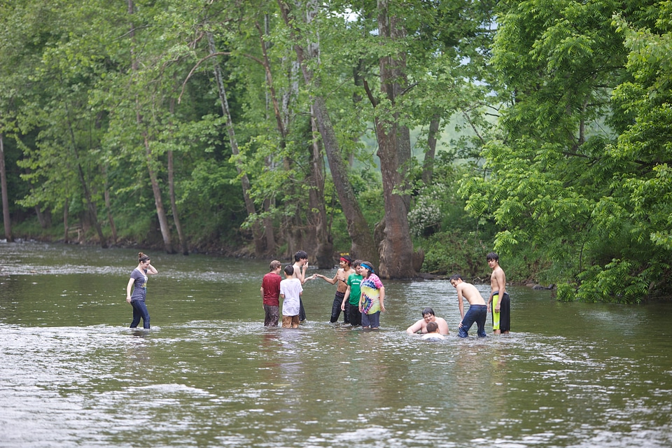 Group of students having fun in the water
