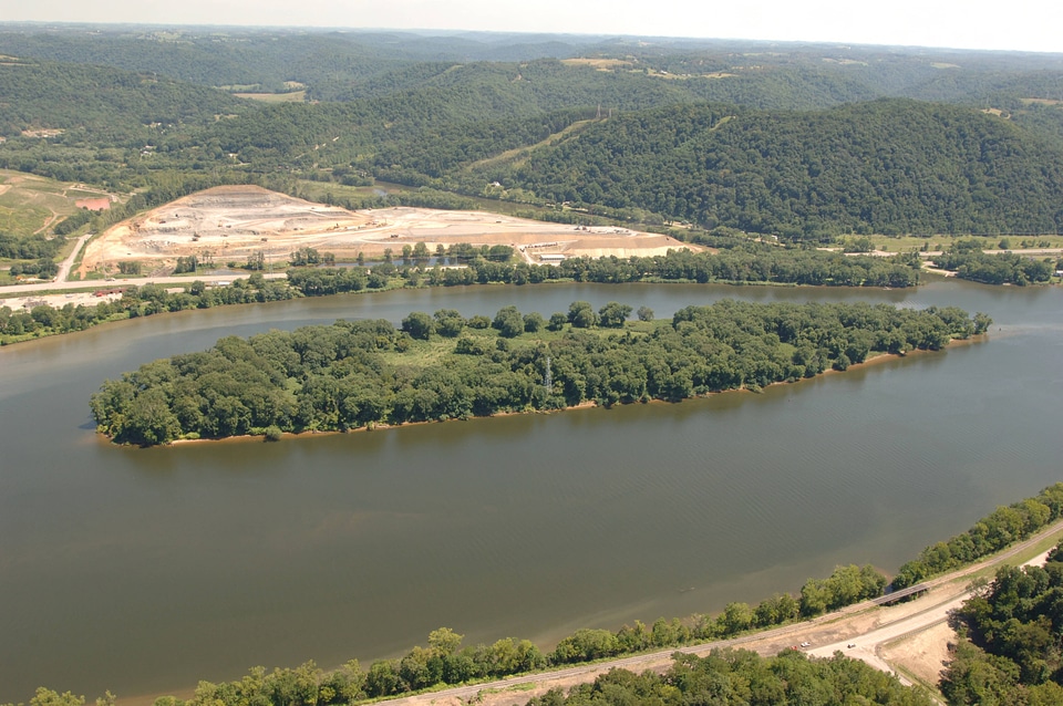 Aerial view of island at Ohio River Islands National Wildlife Refuge