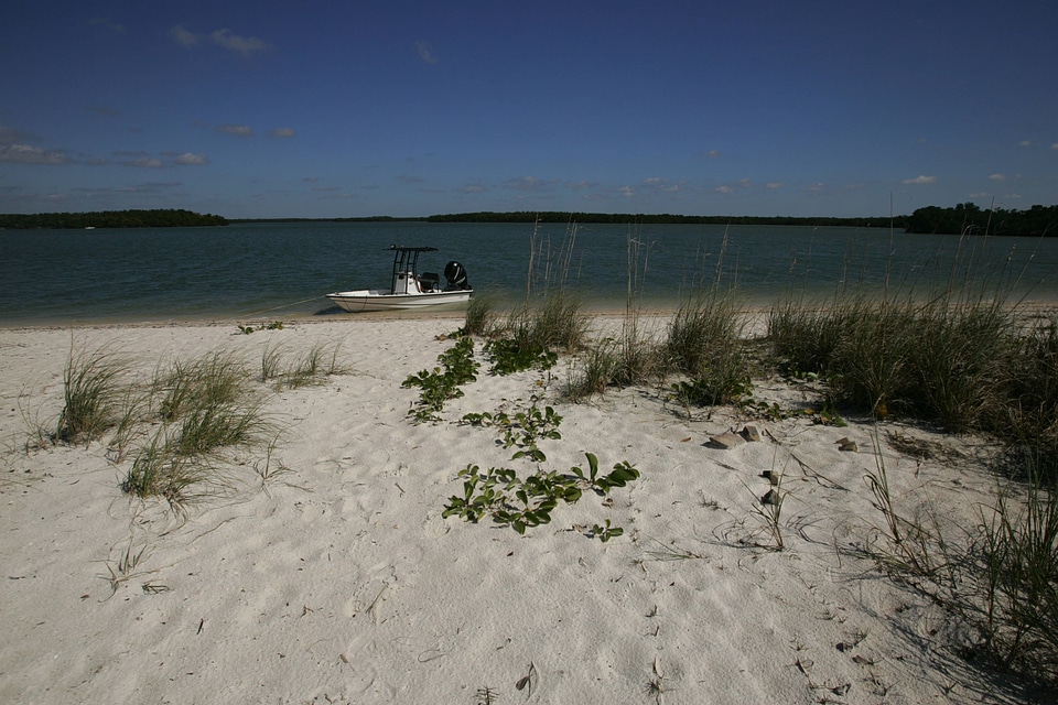 Refuge boat anchored on the beach