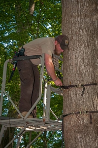 NCTC land management specialist inspecting deer stand for safety-5 photo