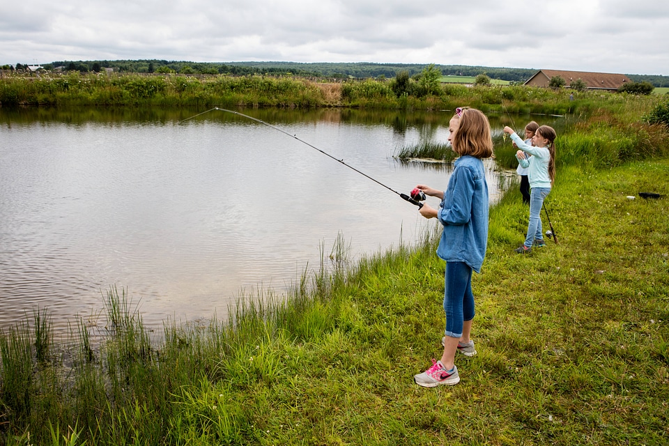 Young girls fishing