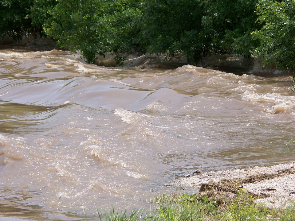 Fast-moving flood water