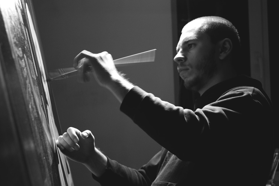 Black and white painting artist