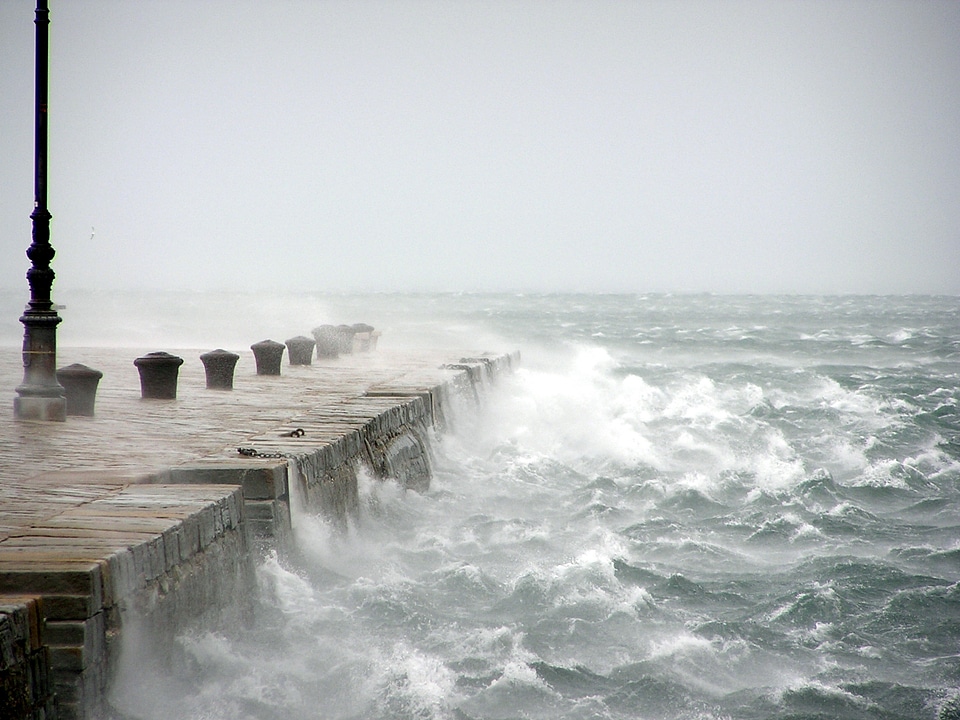 Bora wind stormy sea