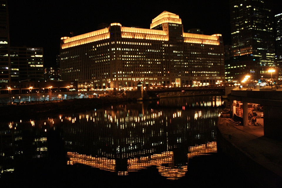 Chicago river reflection architecture photo