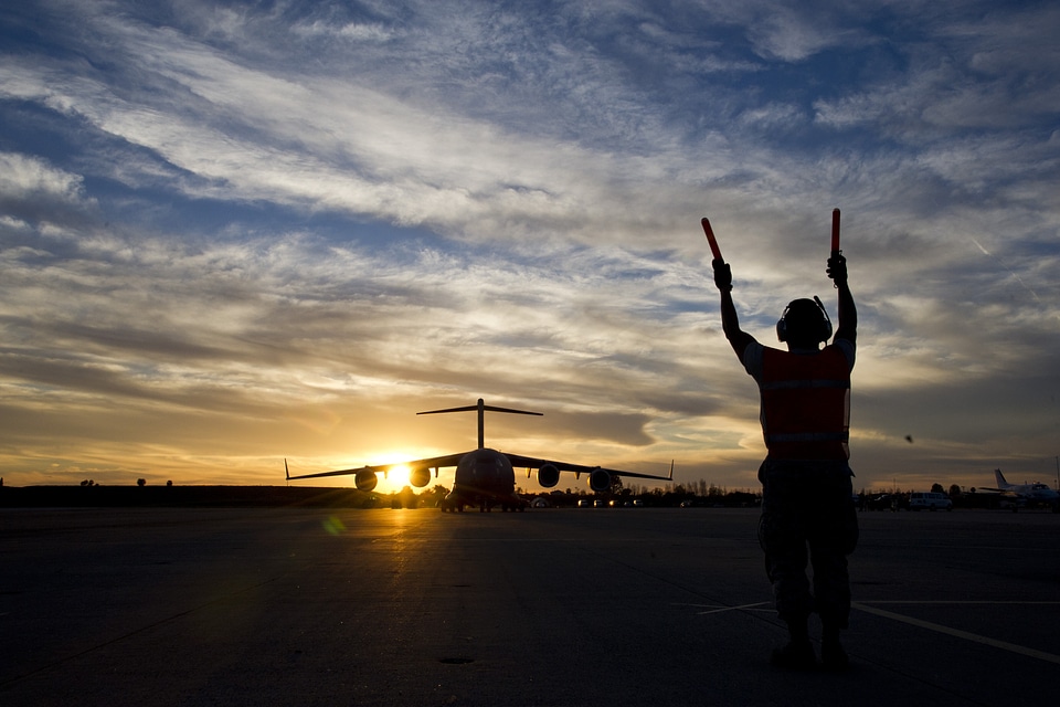 Marshalling plane sunset
