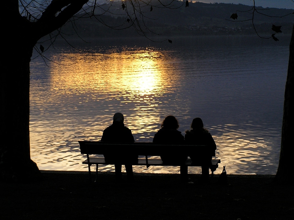 Sunset lake in the evening