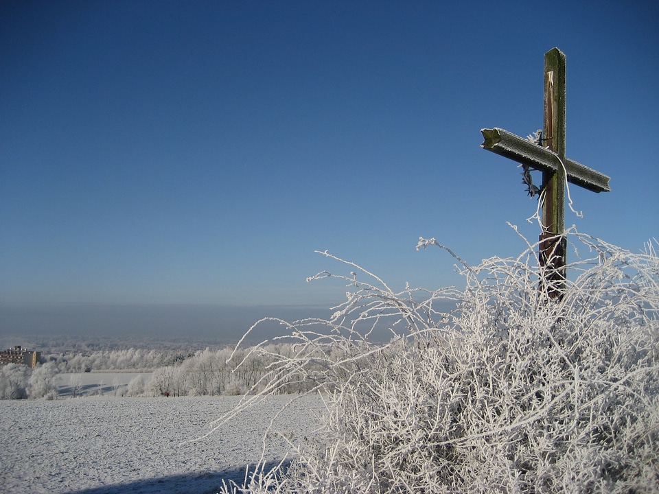 Winter cross hoarfrost