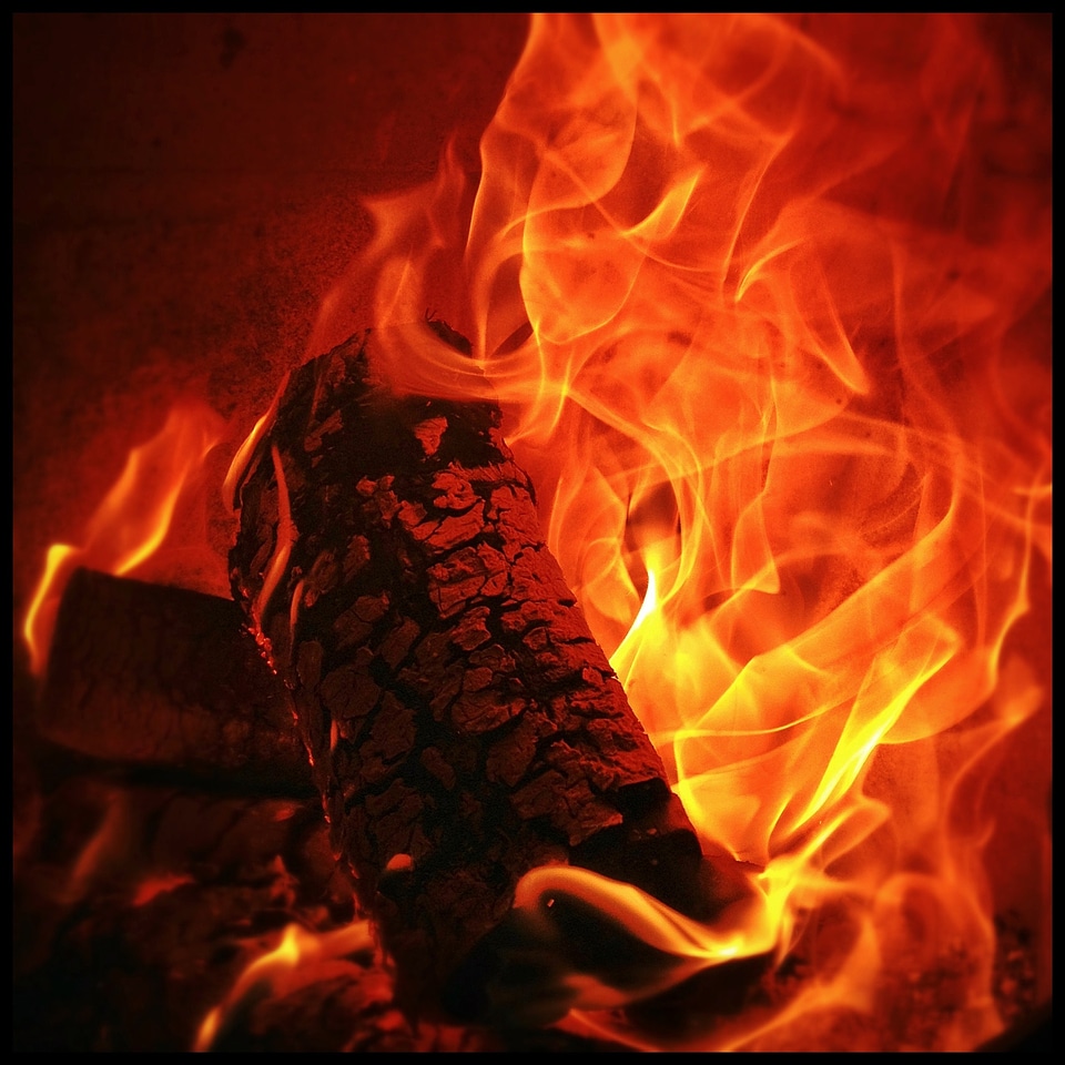 Fireplace flame wood