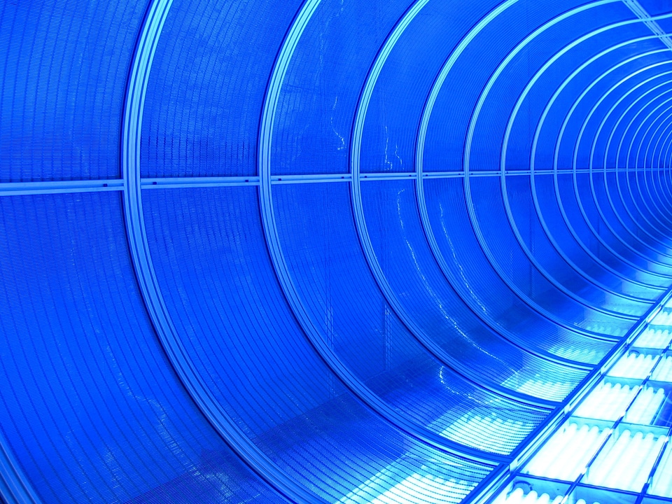 Neon blue tunnel illuminated