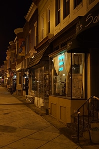 Evening stores sidewalk