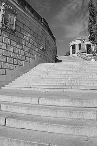 Pomeranian stairs black and white