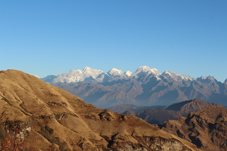 Hiking trekking blue sky
