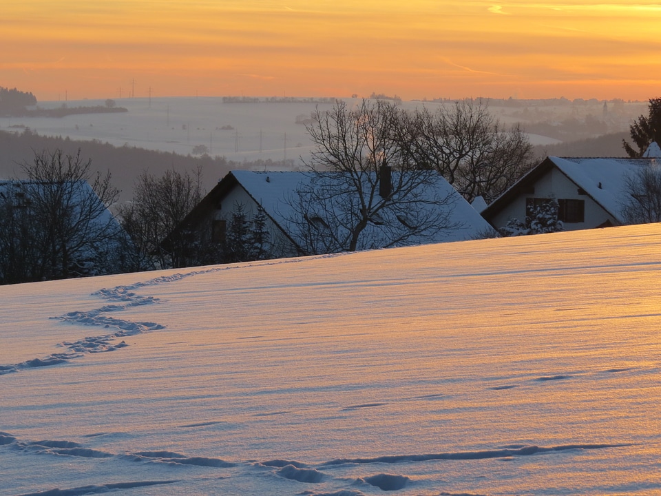 Snow landscape houses city