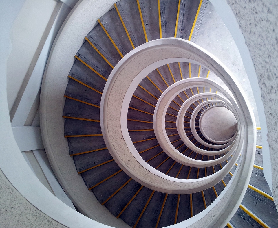 Building winding stairwell photo