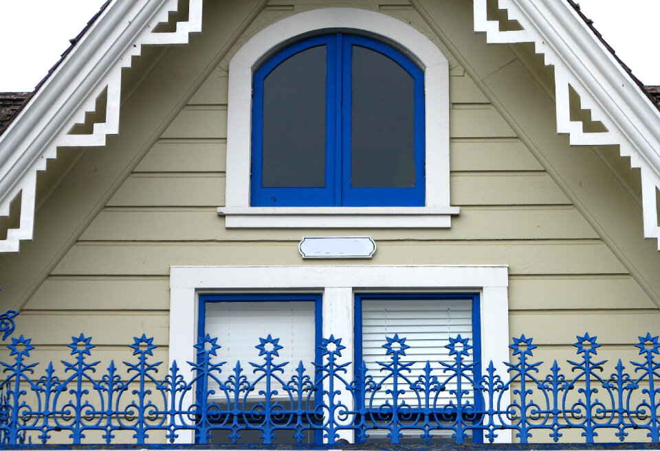house with blue decorations