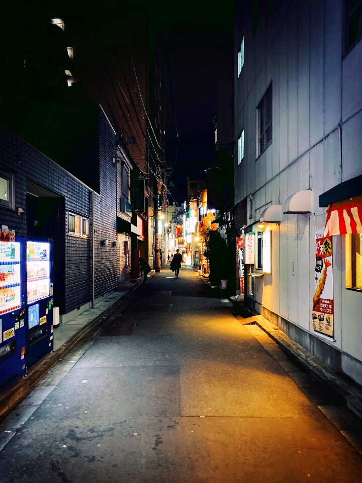 Man Walking Down a Dark Alley, Taito, Tokyo, Japan