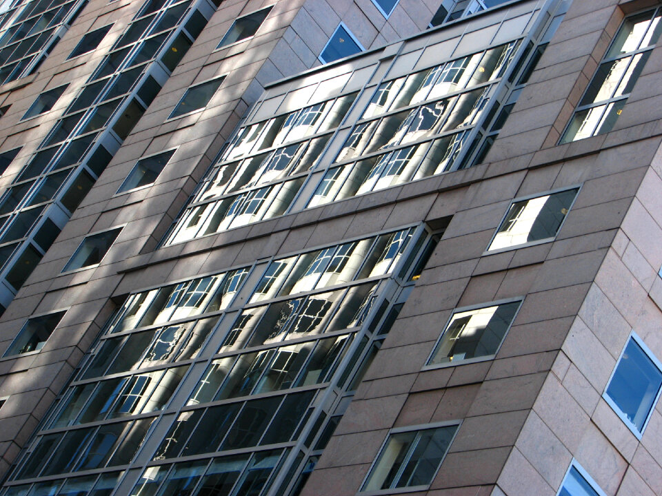 slanted building reflections