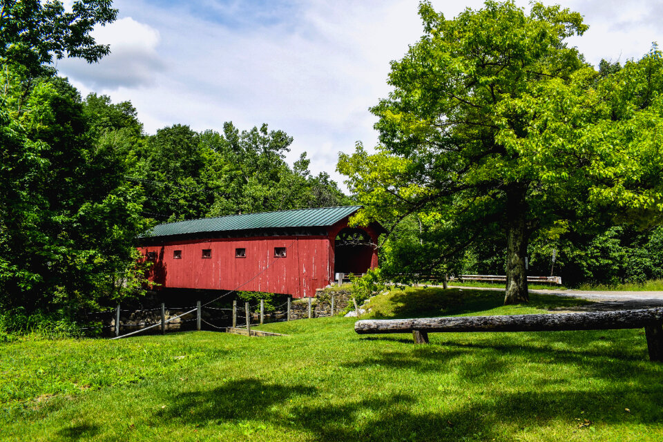 Hisoric covered bridge across the Battenkill River at Buskirk, New York