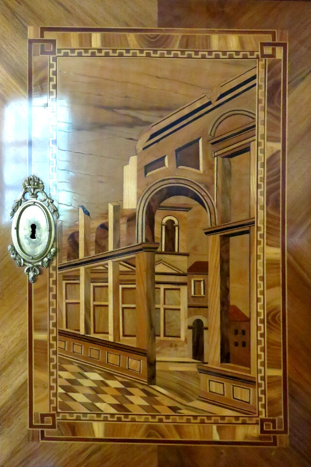 wood inlay of buildings