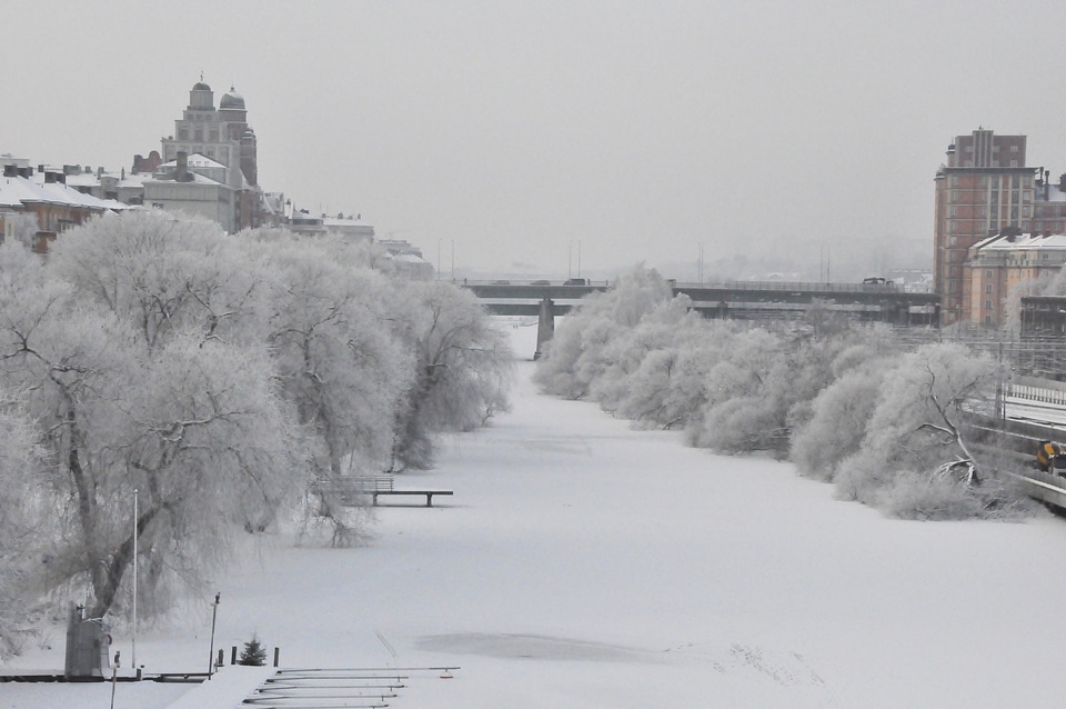 Winter stockholm frozen channel rime