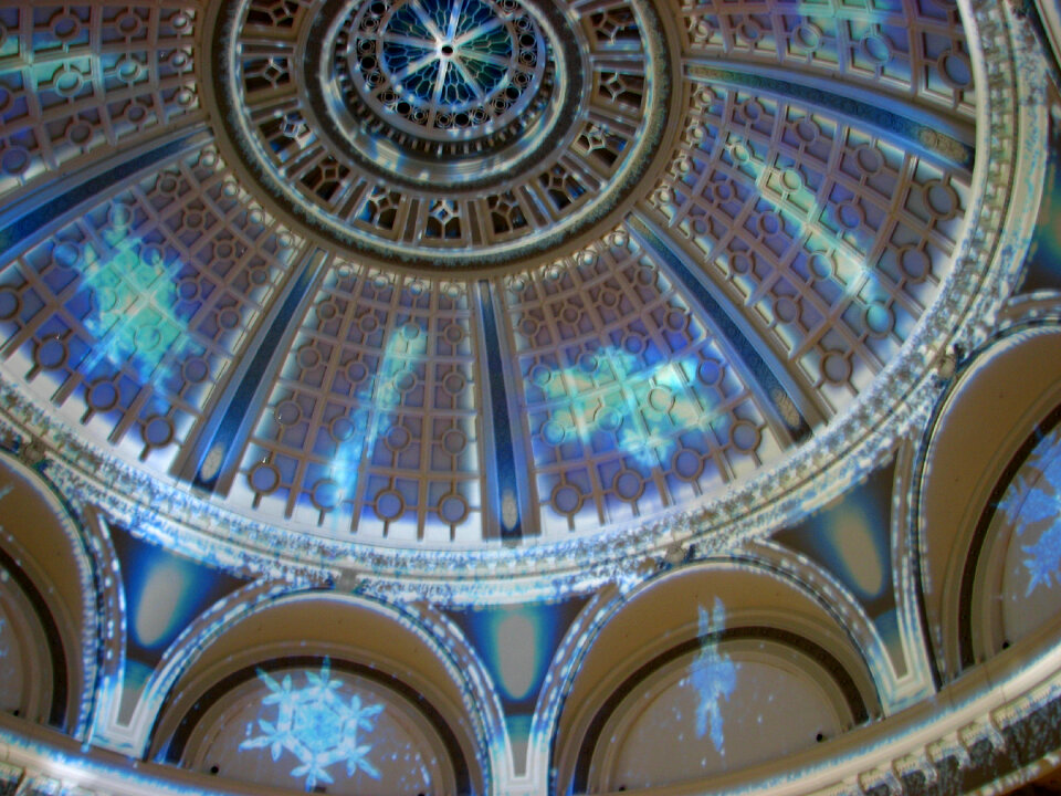 dome with snowflake lights