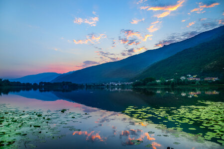 Sunset lake reflection photo