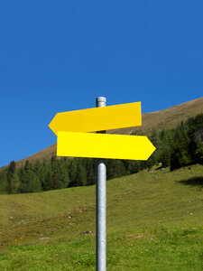 Yellow Signpost in the Mountains photo