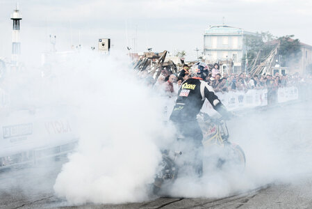 Burnout stunt biker photo