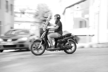 Scooter in motion (B&W) photo