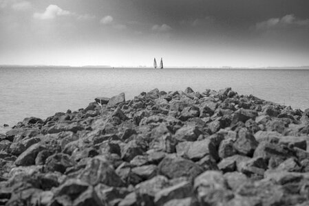 Sail boats in black and white photo
