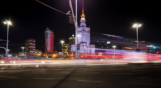 Warsaw traffic at night photo