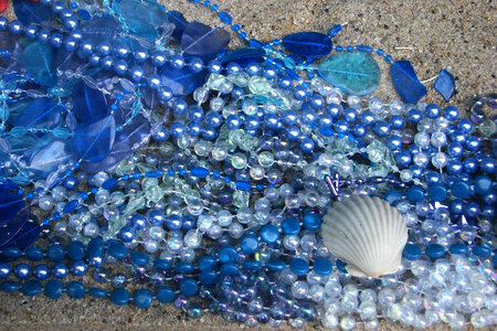 blue beads and glass with shell photo
