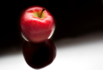 Shiny apple on black background photo