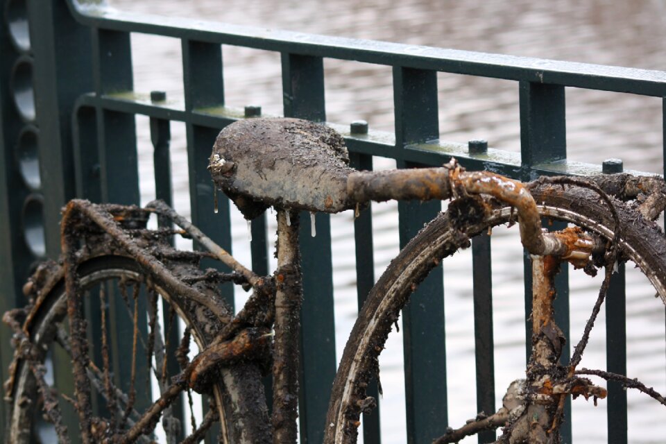 Muddy bike at canal