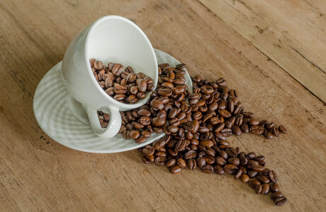 Coffee beans and a cup photo