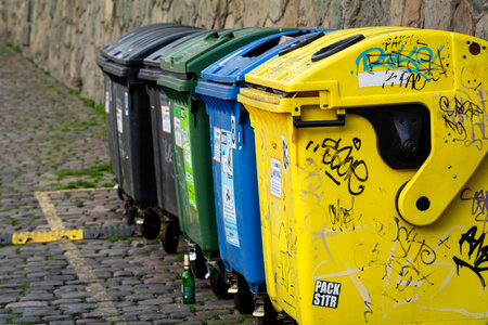 Colored Garbage Cans for Recycling photo