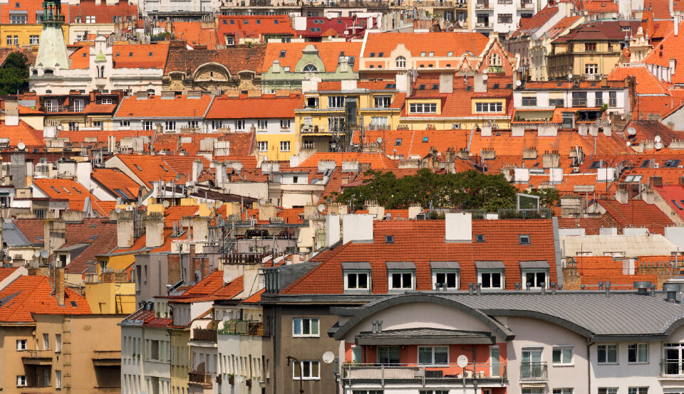Cityscape of Town Houses Roofs