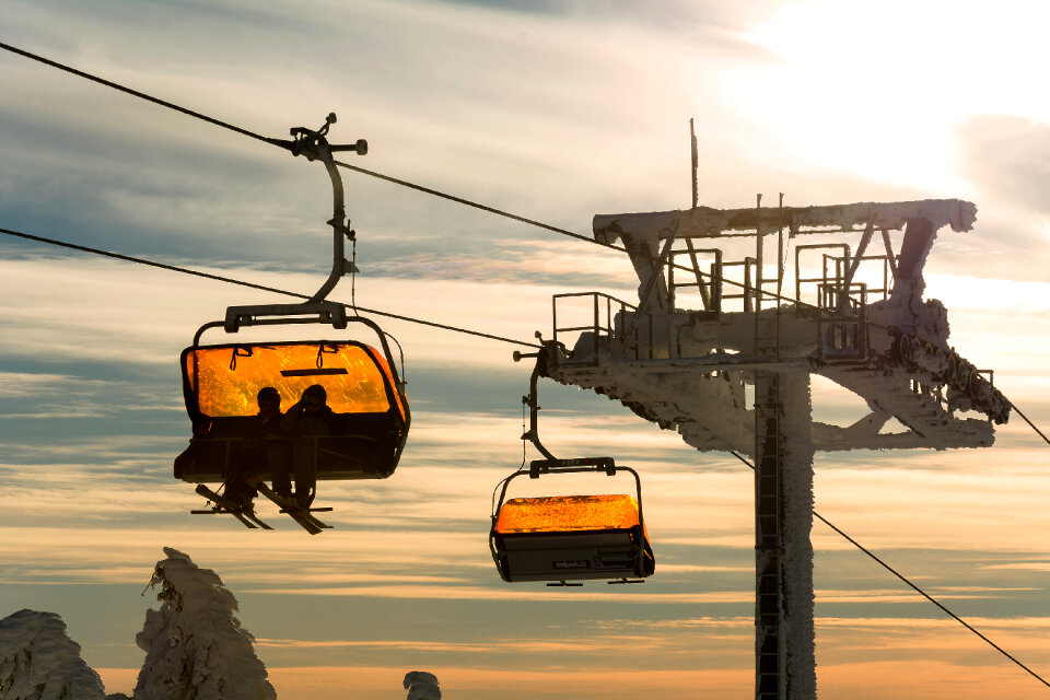 Ski lift at sunset