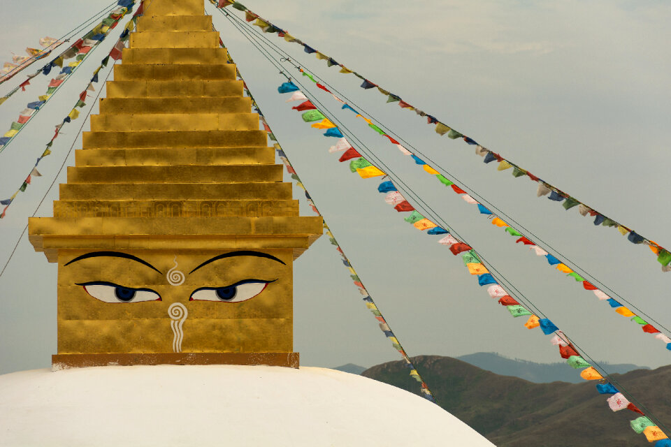 Eyes of the buddha on the stupa photo