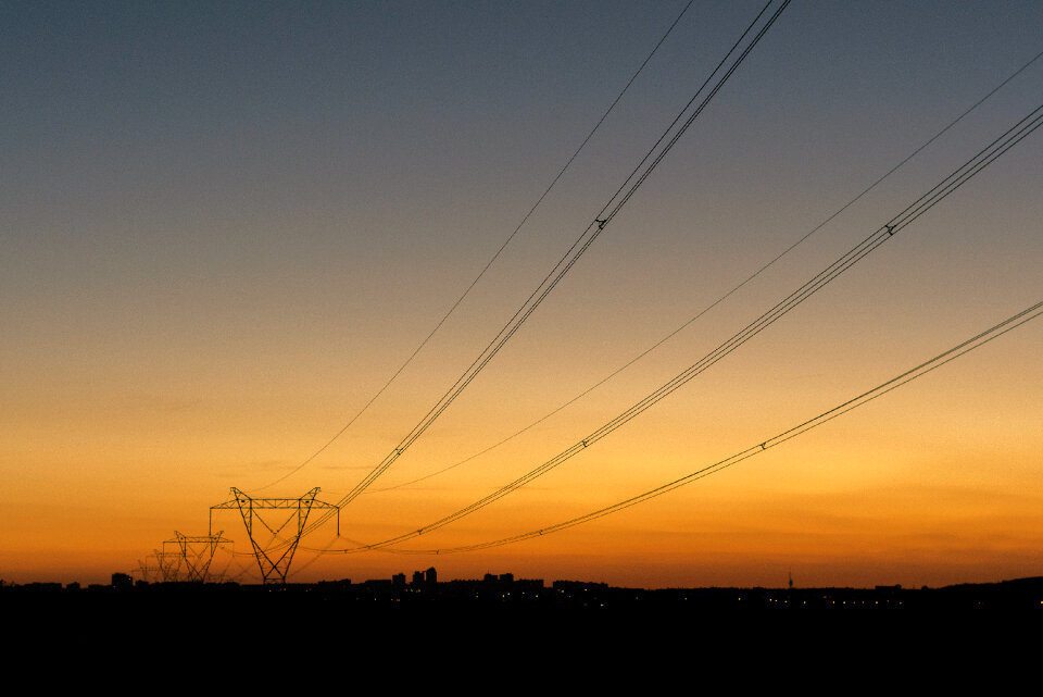 Power line at sunset photo