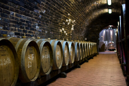 Wine Barrels In Wine Cellar photo