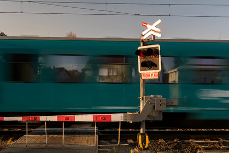 Railroad Crossing With Train photo