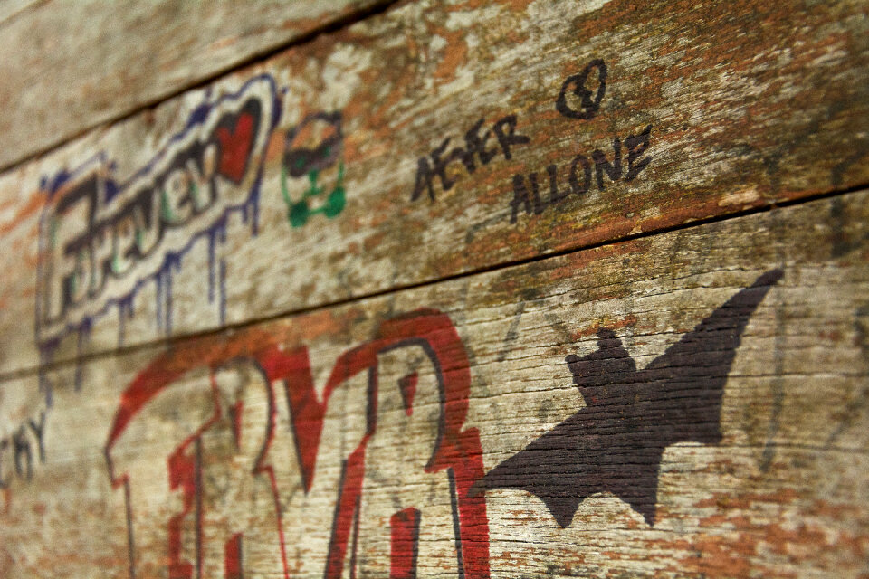 Graffiti on a wooden table