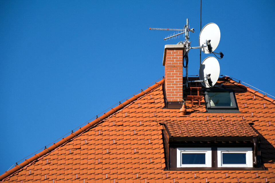 Satellite antenna dish on the roof