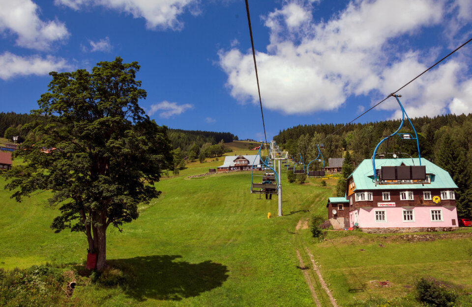 Chair Lift Above The Green Meadow