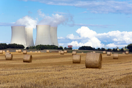 Nuclear power plant between fields photo