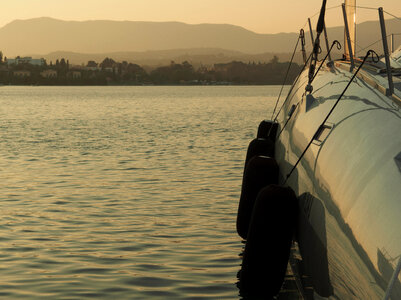 Luxury Catamaran In The Harbor At Sunset photo