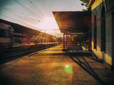 Railway station at sunset photo